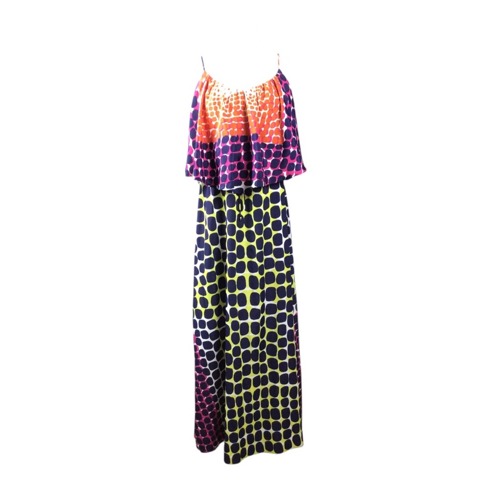 Tiff by Tt Vibrant Dot-Print Spaghetti Strap Maxi Dress Sz Small - Picture 1 of 8